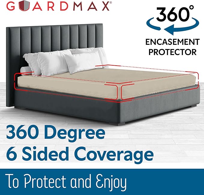 Guardmax Jersey Knitted California King Zippered Mattress Encasement - Waterproof & Bed Bug Proof Mattress Protector - Comfortable, Soft, and Noiseless Zippered Bedding - Dust Mite Proof (72x84 x12)