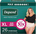 Depend Fresh Protection Adult Diapers, Incontinence & Postpartum Bladder Leak Underwear for Women, Disposable, Maximum, Extra-Large, Blush, 26 Count, Packaging May Vary