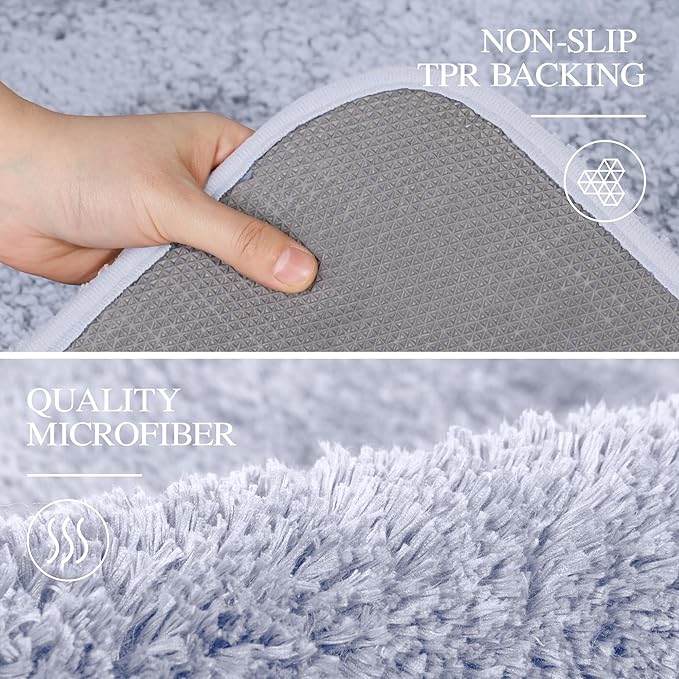 Walensee Contour Rug (20x24, Growing Blue) Non Slip Bath Mat for Bathroom Water Absorbent Soft Microfiber Shaggy Mat Machine Washable U Shape Toilet Rug