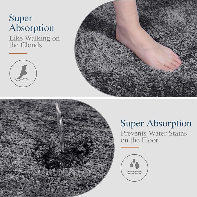 Walensee Large Bathroom Rug (24 x 36, Dark Grey) Extra Soft and Absorbent Shaggy Bath Mat Machine Washable Microfiber Non Slip Luxury Floor Mat