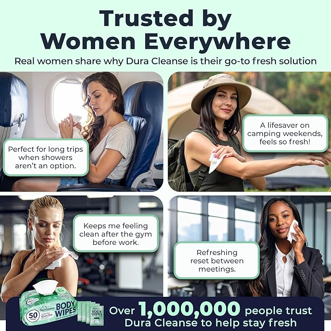 Body Wipes for Women - Sensitive Skin (Gentle Clean) - 1 Pack (54 Wipes), Extra Moist No-Rinse Bathing Wipes, Waterless Shower Alternative for Travel, Gym & Women's Hygiene