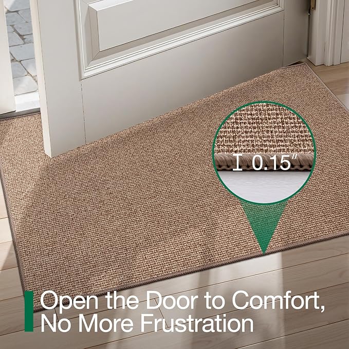 LUMI Indoor Door Mat 24"x36", Ultra Thin Low Profile Non-Slip Doormat for Home Entrance, Absorbent & Stain-Resistant Welcome Mats, Washable Entryway Mat for Front Door, Patio, Porch, Camel