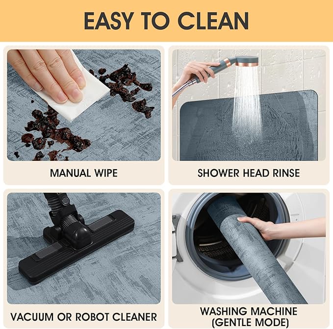 Ultra Thin Bath Mat, Upgrade Backing Non Slip Thin Bath Mats Fit Under Door, Quick Dry Ultra Absorbent Bathroom Rugs, Machine Washable Bath Rugs for Bathroom, Bathtub, Haze Blue/Marble/32"x20"