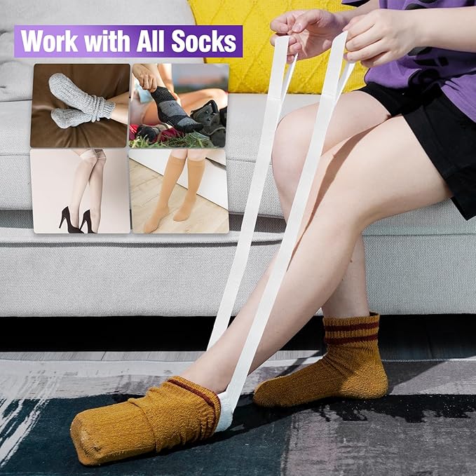 Sock Aid, Sock Helpers to Put on Your Socks for Seniors, Disabled, Pregnancy, Assist Device for Elderly, Tool Aide Puller Easy on and Off with No Bending(Purple)