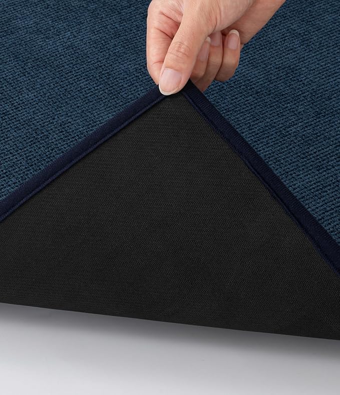 YIHOUSE Bathroom Rugs Mats Sets 3 Pieces, Ultra Thin Bath Mat Absorbent Non Slip Bath Rugs for Bathroom Washable, Shower, Sink, Laundry (Dark Blue, 3 Pieces)