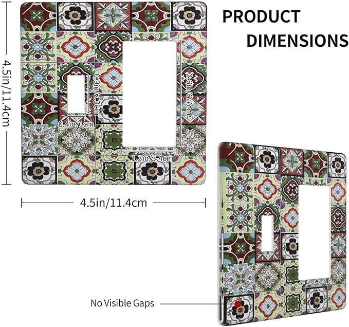 Outlet Covers Talavera Tile Decal 1 Toggle 1 Rocker Combination Decorative Wall Plate Electrical Switch Plates Light Switch Cover Plate for Bedroom Bathroom Decor