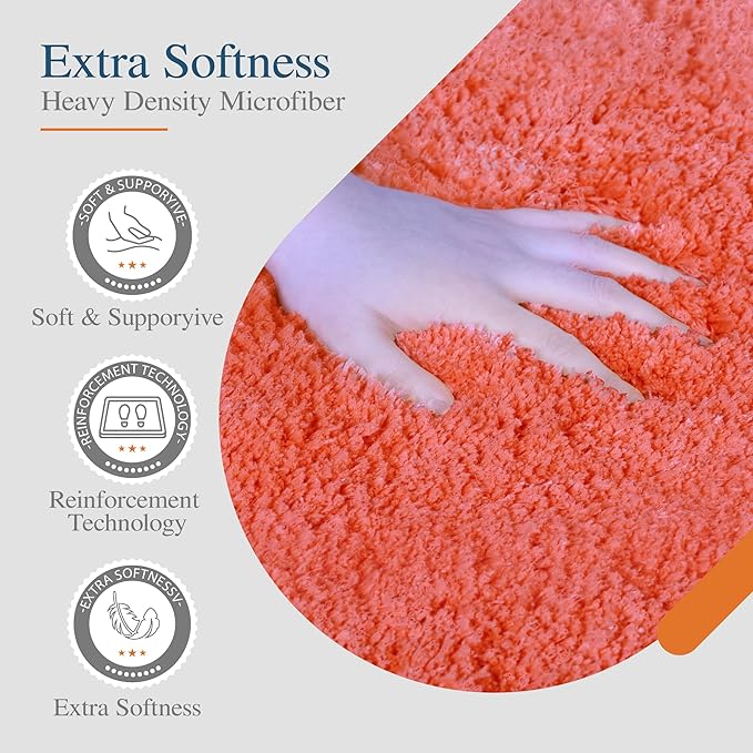Walensee Bath Rug for Bathroom Non Slip Bathroom Mat (20 x 32, Iiving Coral) Water Absorbent Soft Microfiber Shaggy Rug Machine Washable Bath Mat Thick Plush Shower Mat