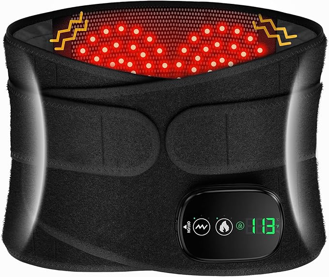 Lower Back Massager with Heat, Heating Pad for Back, Stomach Heating Pad, Waist Belt Wrap with Heat Vibration 3 Levels Adjustable, Touchscreen Control, Adjustable Size, Gifts for Dad Mom (Black)