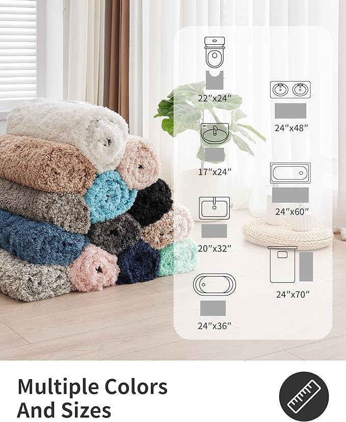 ILANGO White Bathroom Rugs 70" × 24" Non Slip & Super Absorbent Extra Thick Soft, Washable Bath Carpet Runner for Floor, Microfiber Plush Shaggy Bath Mats with Rubber for Bedroom Bathtub Shower Room