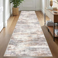 KOZYFLY Modern Abstract Washable Rug Runner 2.6x10 Hallway Rug Runner Non-Slip Soft Kitchen Runner Rugs, Multi Grey Striped Carpet for Entryway Bathroom Laundry Room Foyer