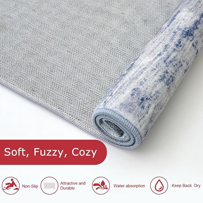 KOZYFLY 4x6 Area Rug Modern Abstract Washable Large Rugs for Entryway Non-Slip Soft Living Room Rug, Print Grey-Blue Throw Rugs Indoor Mat for High-Traffic Door Entrance, Laundry, Nursery, Bedroom