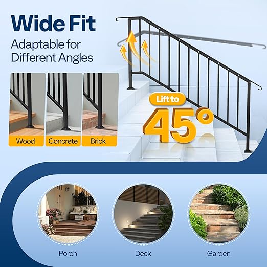 VIVOHOME 2-Pack 6 Step Galvanized Steel Hand Rails for Outdoor Steps – Curved Ends and Safety Balusters Exterior Railing for Porch, Deck, or Indoor Stairs, Complete Installation Kit