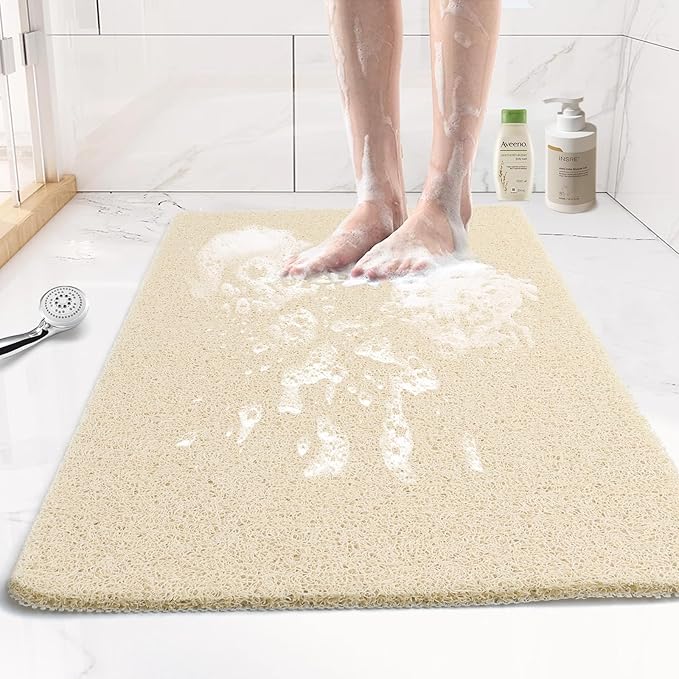 Joyhalo Shower Mat Bathtub Mat Non Slip, Bathmats Non Slip, Quick Drying Foot Scrubber Loofah Mats for Shower, Tub, Bathroom, Home, 17x24inch, Beige