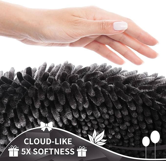Yimobra Bathroom Rug Set 2 Piece, Luxury Shaggy Bath Mat Set with Non Slip Backing, Ultra Soft & Absorbent Mats for Bathroom Floor, Machine Washable, 44"x24"+24"x17", Dark Grey