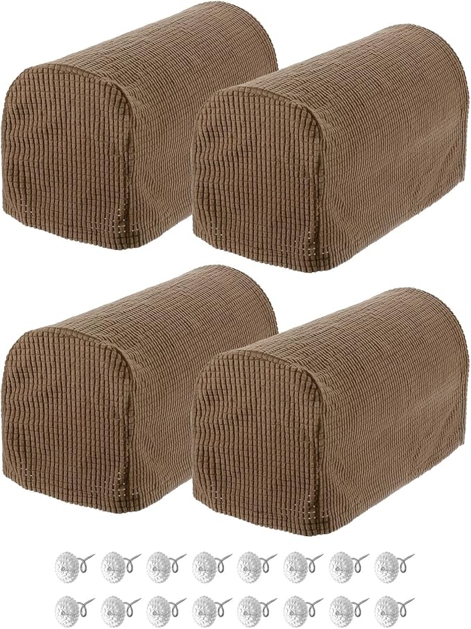 uxcell Stretch Armrest Covers Armchair Anti-Slip for Chairs Sofas Couch Arm Covers Recliner Sofa Light with Twist Pins Brown 4 Pcs