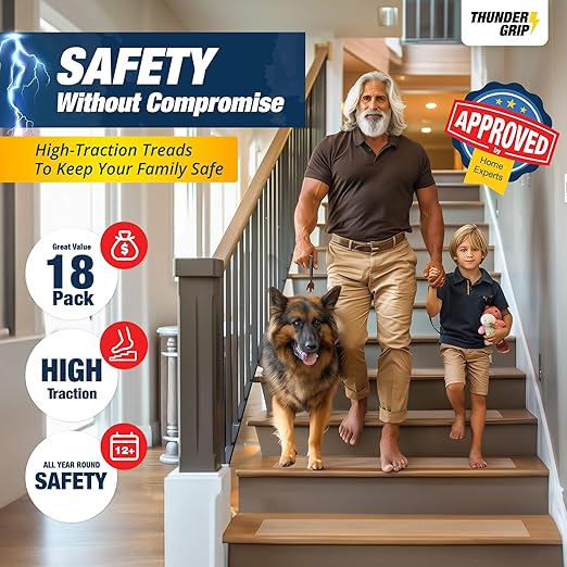 24"x4" Clear Non-Slip Stair Treads for Wooden Steps (18-Pack) - Self Adhesive Strips - Transparent Indoor
