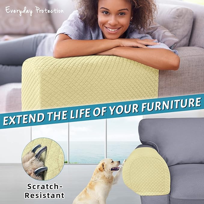 Roytub Couch Arm Covers, Sofa Arm Covers, Stretch Armrest Cover for Sofas, Armchair, Loveseat, Recliner, Sofa armrest Cover, Arm Chair Covers Set of 2(Medium, Light Yellow)