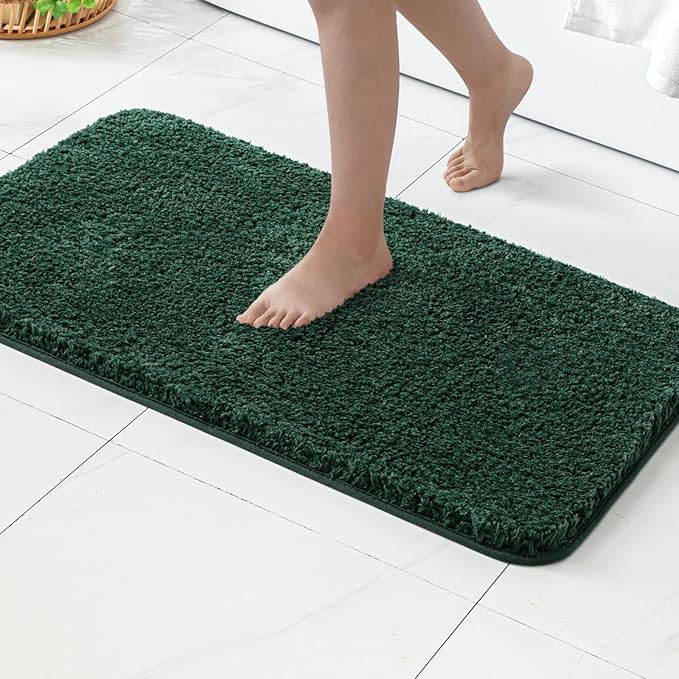 MIULEE Christmas Dark Green Bathroom Rugs Non Slip Bath Mat 24'' x 44'' Shaggy Soft Bath Rug Plush Microfiber Absorbent Water for Shower Tub Machine Washable (Dark Green, 24x44 Inches)