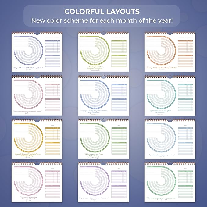 Clever Fox Habit Calendar Circle – 24-Month Inspirational Daily Habit Tracker with Colorful Pages – Routine & Goal Planner Journal (Dark Blue & Red)