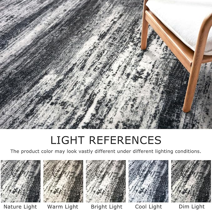 KOZYFLY Modern Abstract Washable Rug Runner 2.6x18 Hallway Rug Runner Non-Slip Soft Stair Runner Rugs, Black Navy Blue Grey Striped Carpet for Kitchen Entryway Bathroom Laundry Room Foyer