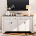 WAMPAT Farmhouse TV Stand with 2 Drawers and Storage Cabinets, Wood Entertainment Center for 65 inch TV, Adjustable Shelves, Entertainment Center TV Console Table for Living Room, Bedroom, 59'', White