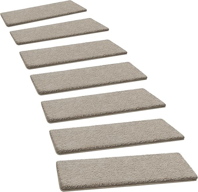 PURE ERA Carpet Stair Treads Ultra Plush 8" X 30" Soft Indoor Stair Protectors Pet-Friendly Non-Slip Skid Resistant Tape Free Washable Reusable(14 Pieces, Cream Gray)