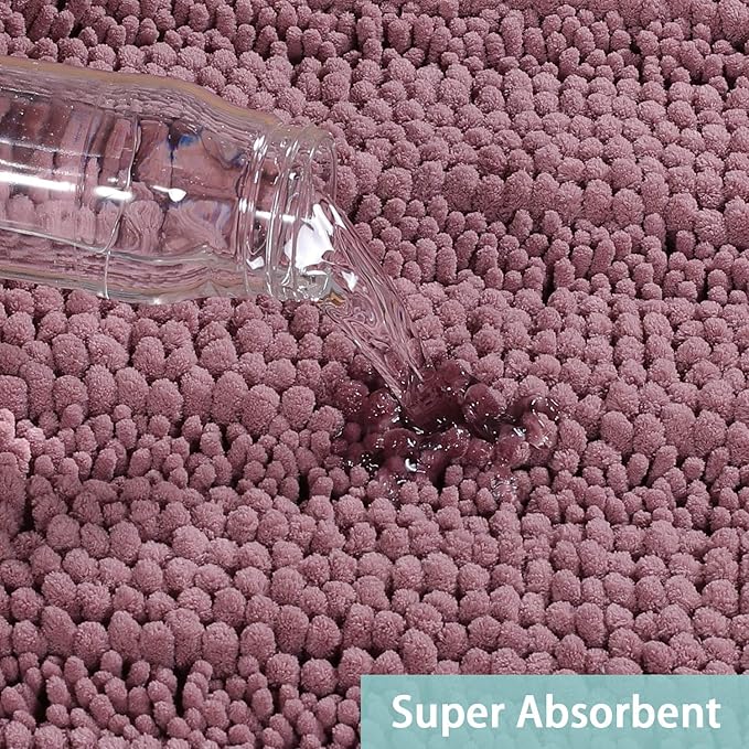 Turquoize Luxury Shaggy Bath Runner Rug, Extra Long Non Slip, Large, Extra Soft and Absorbent Indoor Bath Mat, 47 x 17 Inches, Mauve/Rose