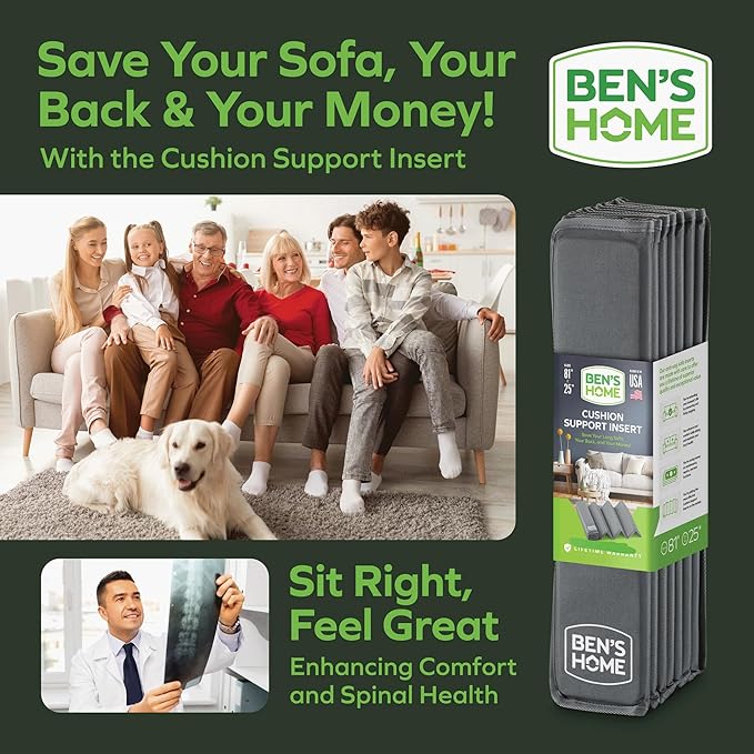 BEN'SHOME Heavy Duty Couch Cushion Support Board – Instantly Repair Sagging Deep Sofa Seat | 25" x 68"-81 | .5" Furniture Grade Wood Under Cushions Insert, Anti-Slip, Extend Sofas & Couches Life