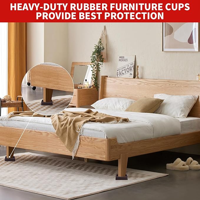 Ezprotekt Non Slip Furniture Pads, 16 Pcs 2" Anti Slip Rubber Caster Cups, Anti Skid Furniture Coasters for Hardwood Floors, No Slide Furniture Gripper, Furniture Stoppers to Prevent Sliding (Brown)