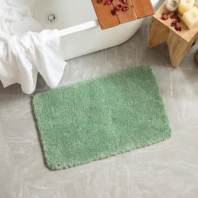 MIULEE Extra Thick Non Slip Bathroom Rug Shaggy Soft Bath Mat Plush Microfiber Absorbent Water for Shower Tub Machine Washable (Sage Green, 24x44 Inches)