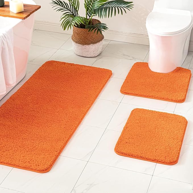 MIULEE Orange Bathroom Rugs Non Slip Bath Mat 24'' x 48'' Shaggy Soft Bath Rug Plush Microfiber Absorbent Water for Shower Tub Machine Washable