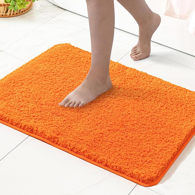 MIULEE Orange Bathroom Rug - Absorbent Bath Mat Made of Thick Fluffy Microsiber for Bathroom Floor, Tub or Entryway, Non Slip Rubber Backside for Extra Safety, Machine Washable - 20''x30''