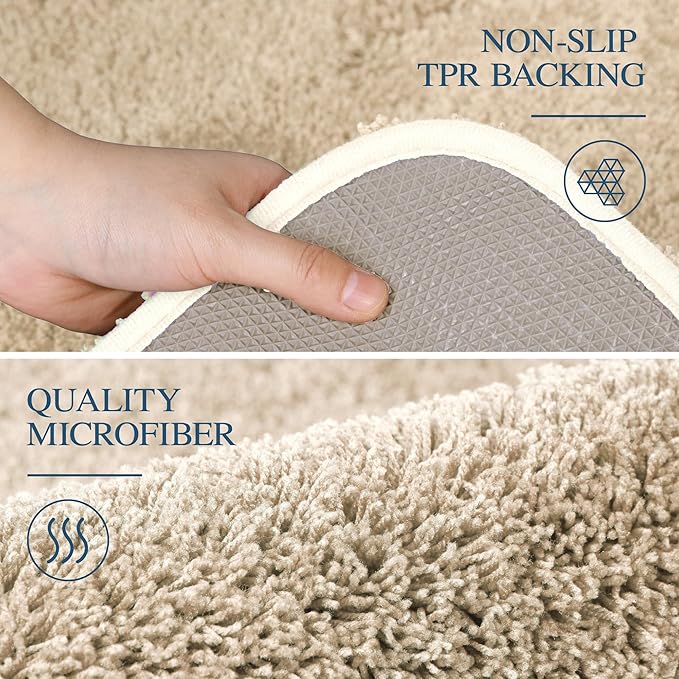 Walensee Bathroom Contour Rug (20x24, Beige) Non Slip Bath Mat Water Absorbent Soft Microfiber Shaggy Bathroom Mat Machine Washable Bath Rug U Shape Toilet Rug