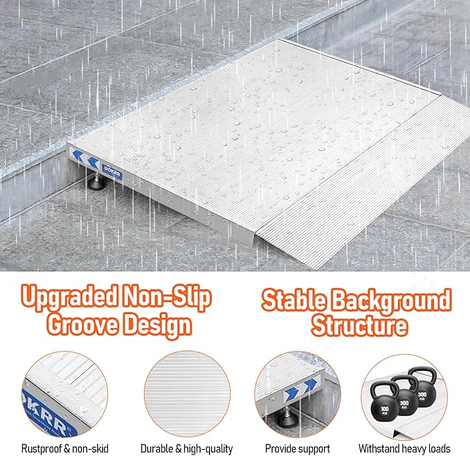 Threshold Ramp for Wheelchairs, 3-5.5" Rise and 24"×36" Platform Aluminum Wheelchair Ramp, Door Threshold Ramps with a Non-Slip Thick Door Mat