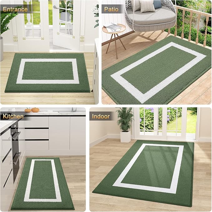 OLANLY Indoor Door Mat, 30x17, Non-Slip Absorbent Resist Dirt Entrance Mat, Washable Low-Profile Inside Entry Doormats for Entryway, Green