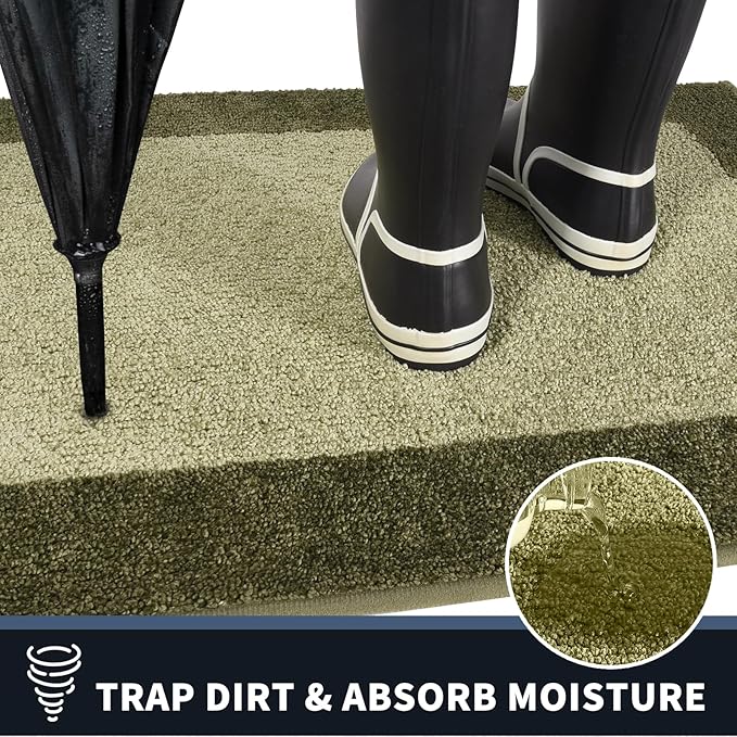 PURRUGS Dirt Trapping Door Mat 24" x 70", Non-Slip/Skid Machine Washable Entryway Rug, Shoes Scraper, Throw Rug, Super Absorbent Area Rug for Muddy Wet Shoes and Paws, Budding Green & Sage Green