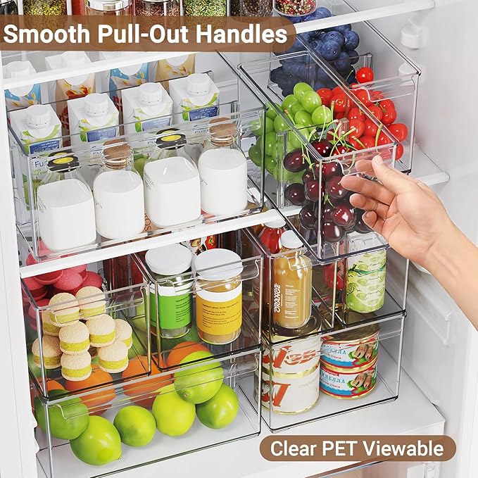 Clear Plastic Storage Bins 3 Pack, Stackable Storage Containers with Dividers, Tall 6" Thicken Storage Drawer Organizer Boxes for Pantry Kitchen Cabinets Fridge Vanity Makeup Craft C6-2