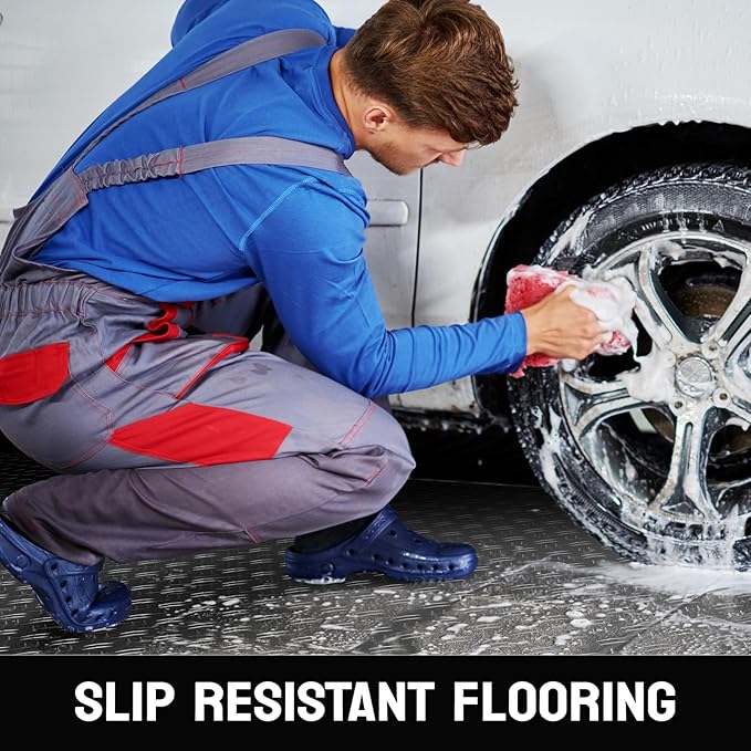 Bonnlo 7.5 X 20 FT Garage Floor Mat,Thickened Double Diamond Plate Garage Floor Covering, PVC Garage Flooring Roll for Under Car,Garage, Warehouse, Gyms, Trailer
