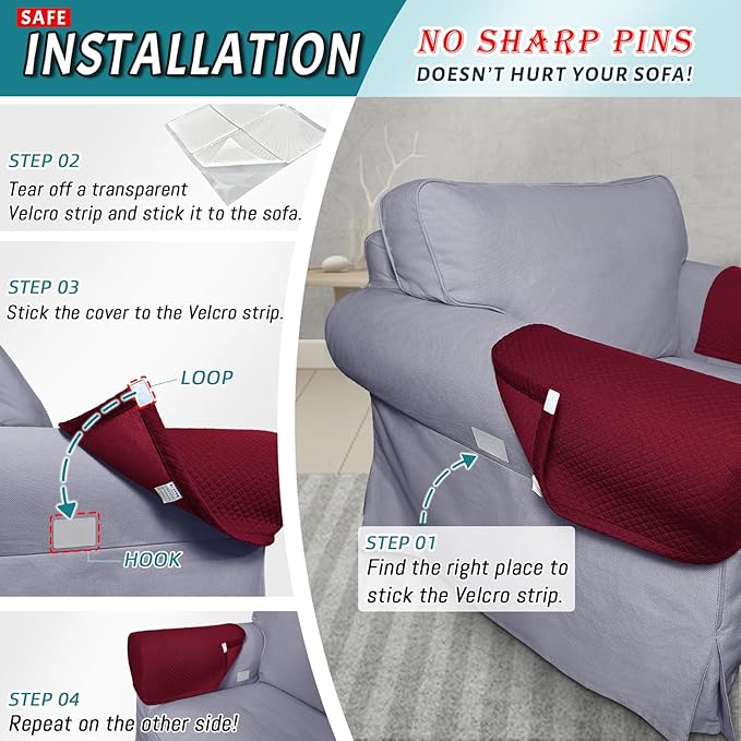 Roytub Stretch Couch Arm Covers, Breathable Armrest Covers for Sofas and Chairs - Scratch-Resistant, Protect and Decorate Your Sofa (Medium, Burgundy, 2PCS)