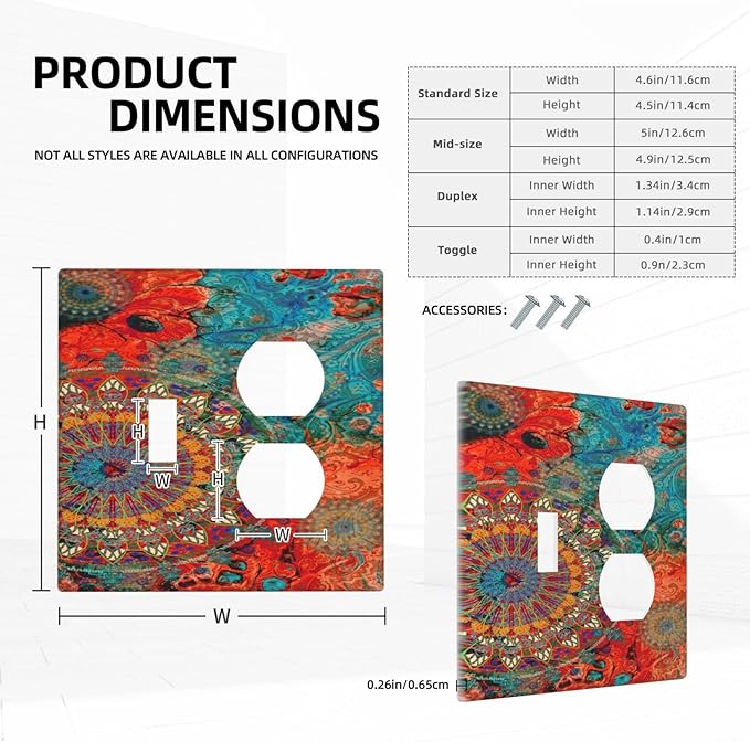 Decorative Light Switch Cover Plate Abstract Ombre Colorful Indian Mandala 2 Gang Outlet Covers 1 Toggle 1 Duplex Wall Plate Decorate Electrical Switch Plate Covers for Bedroom Bathroom Decor