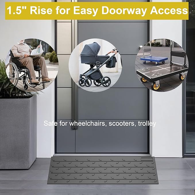 OrangeStar Heavy Duty Rubber Threshold Ramp, 2 Pack 1.5" Rise Wheelchair & Scooter Ramp with Cord Channel, Non-Slip Angled Entry for Doorways, Steps & Garages, 2200 LBS Capacity (Black, 36" Length)
