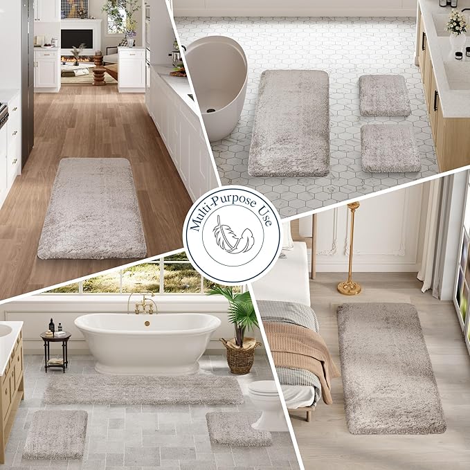 Walensee Luxury Bathroom Rug, 24" x 40", Light Tan - Extra Soft, Absorbent, Non-Slip, Machine Washable Shaggy Bath Mat for Bathroom
