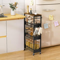 Slim Rolling Storage Cart, 4 Tier Metal Narrow Utility Cart with Handle and Wood Top, Multifunctional Small Mobile Shelf Unit Organizer Trolley for Laundry, Bathroom, Kitchen