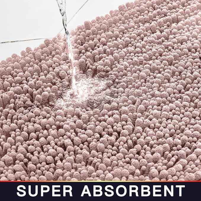 Walensee Bathroom Rug Non Slip Bath Mat (36x24 Inch Dusty Pink) Water Absorbent Super Soft Shaggy Chenille Machine Washable Dry Extra Thick Perfect Absorbant Best Large Plush Carpet for Shower Floor