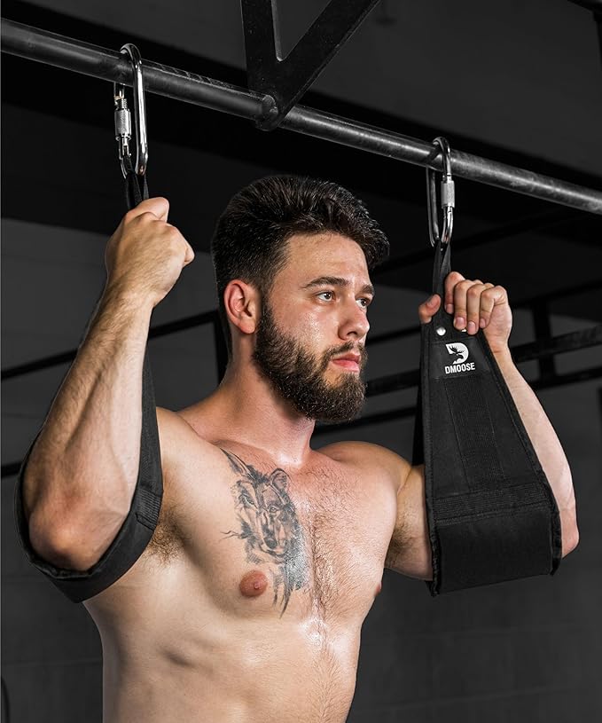 DMoose Fitness Hanging Ab Straps for Pull Up Bar & Core Strength Training - Thick Padded Arm Strap for Ab Swing with 2 Rust-Resistant Carabiners - Pull Up Straps for Ab Workouts at Home and Gym