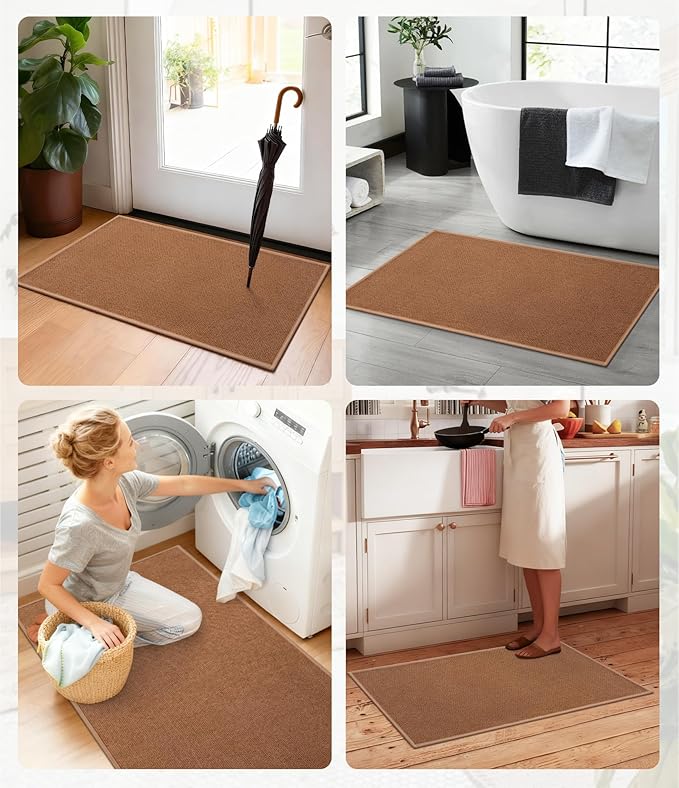 YIHOUSE Bathroom Rugs Mats Sets 5 Pieces, Ultra Thin Bath Mat Absorbent Non Slip Bath Rugs for Bathroom Washable, Shower, Sink, Laundry (Orange, 5 Pieces)
