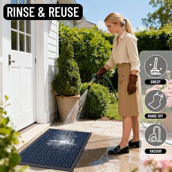 OLANLY Front Door Mat Outside Entrance 71x23, Absorbent, Heavy Duty Sturdy Natural Rubber Doormat Indoor Outdoor, Non-Slip, Stain and Fade Resistant, Low Profile Floor Mat for Entryway, Navy Blue