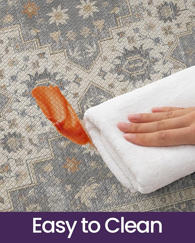 DEXI Kitchen Floor Mats Anti Fatigue, 23x86 Large Long Cushioned Vintage Runner Rug Waterproof, Standing Comfort Memory Foam Padded for Front Sink Laundry Office, Dark Grey