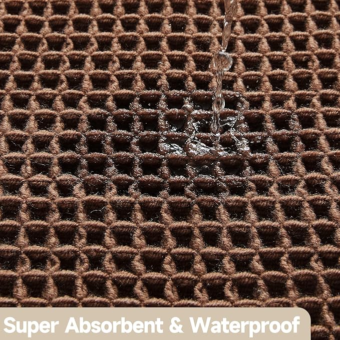 Waffle Bath Mat, Boho Bathroom Rugs Non Slip Washable Super Absorbent Quick Dry Bath Mat Farmhouse Bathroom Decor, 30"x20" Mocha