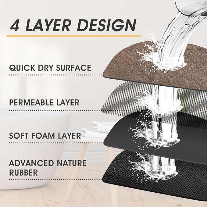 Ultra Thin Bath Mat, Upgrade Backing Non Slip Thin Bath Mats Fit Under Door, Quick Dry Ultra Absorbent Bathroom Rugs, Machine Washable Bath Rugs for Bathroom, Bathtub & Kitchen, Brown/Marble/24"x17"